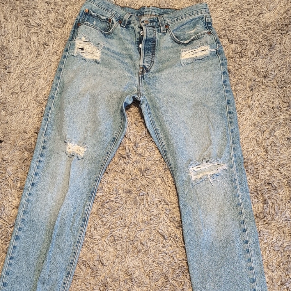 Levi's 501 30 X 30 Button Fly Ripped Light Wash